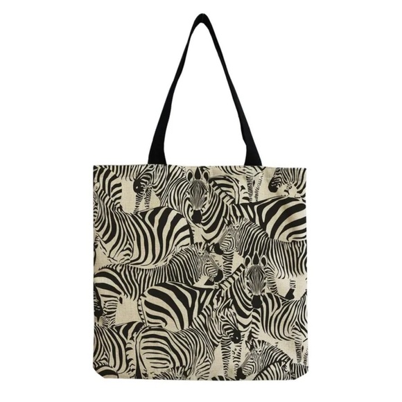 3/$30 LARGE ZEBRA TOTE BAG BROWN BLACK COMMUTER TRAVEL MINIMALIST CHIC NEW - Picture 1 of 4